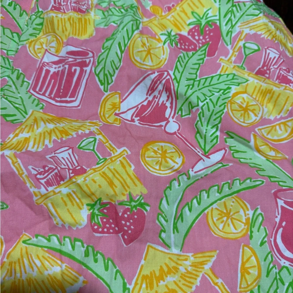 Lilly Pulitzer Pink and Yellow Tropical Print Swim Trunks Shorts - Picture 2 of 4